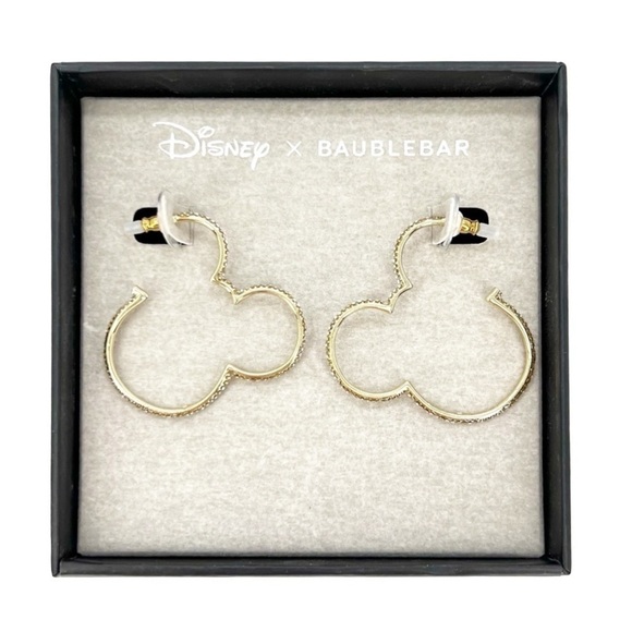 Disney x Baublebar Mickey Mouse Outline Hoop Earrings Rainbow Crystals Gold NWT - Picture 1 of 5